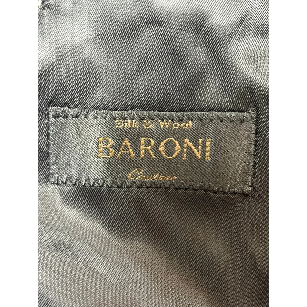 Baroni Couture Mens Silk Italian Wool Houndstooth Sport Coat Blazer 40R Black